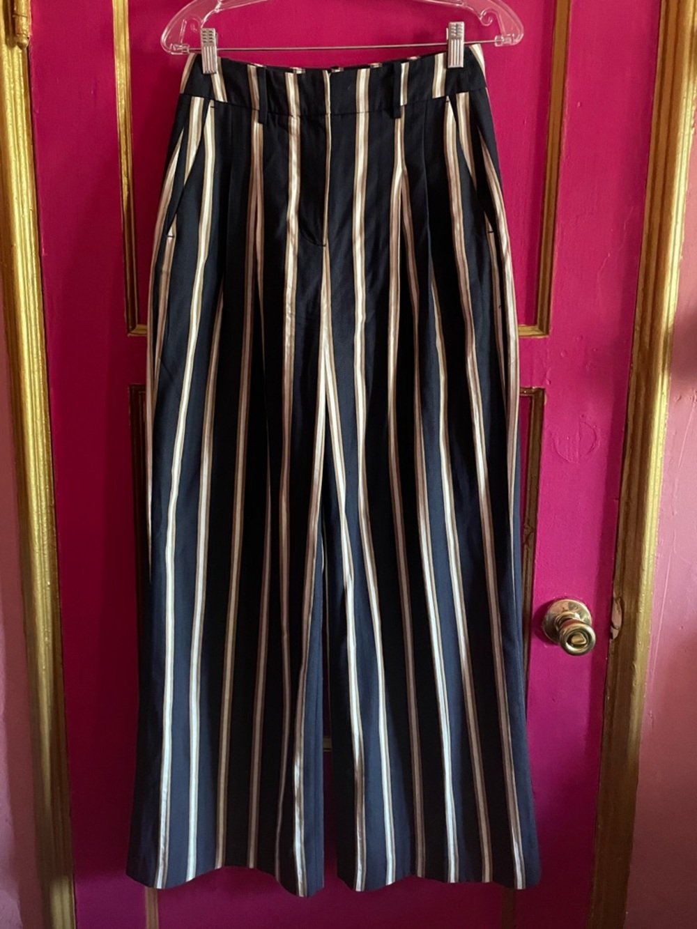 Boden Kensington high waist Wide Leg blue, white, beige Striped Women’s Pants 4R